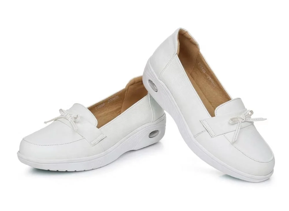 Оптовая продажа с фабрики лидер продаж Удобная белая нескользящая обувь для медсестер из коровьей