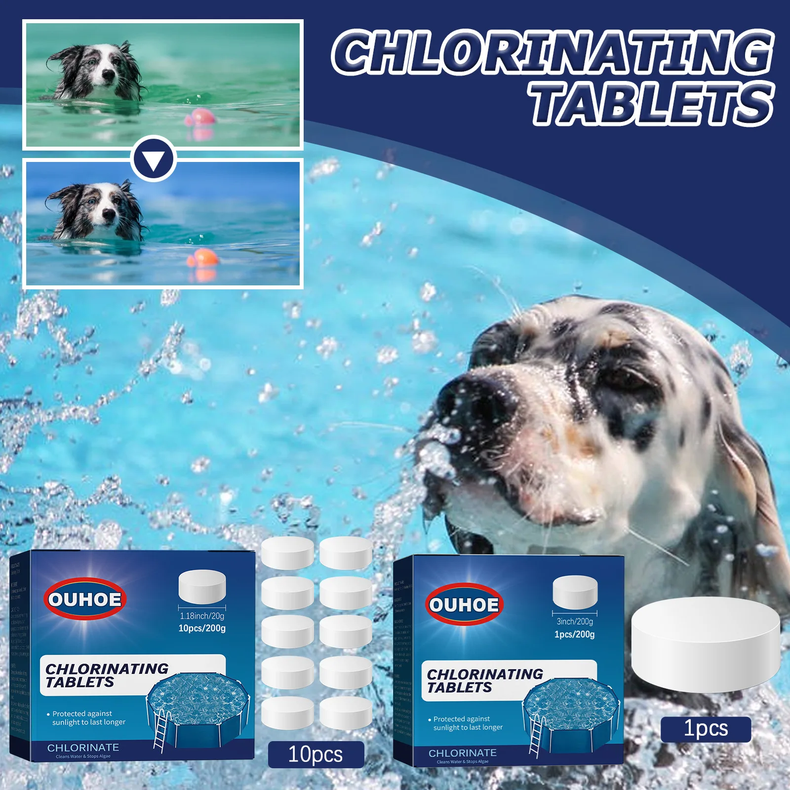 OUHOE OEM&ODM Swimming Pool Water Disinfection Effective Swimming Pool Chlorine Powder Soft Chlorine Tablets Pool