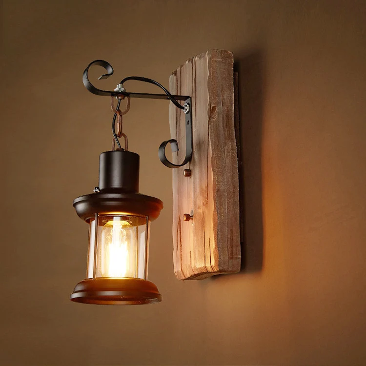 Industrial vintage wood lamp shade classic antique wall lighting decor for hotel bar factory cheap price