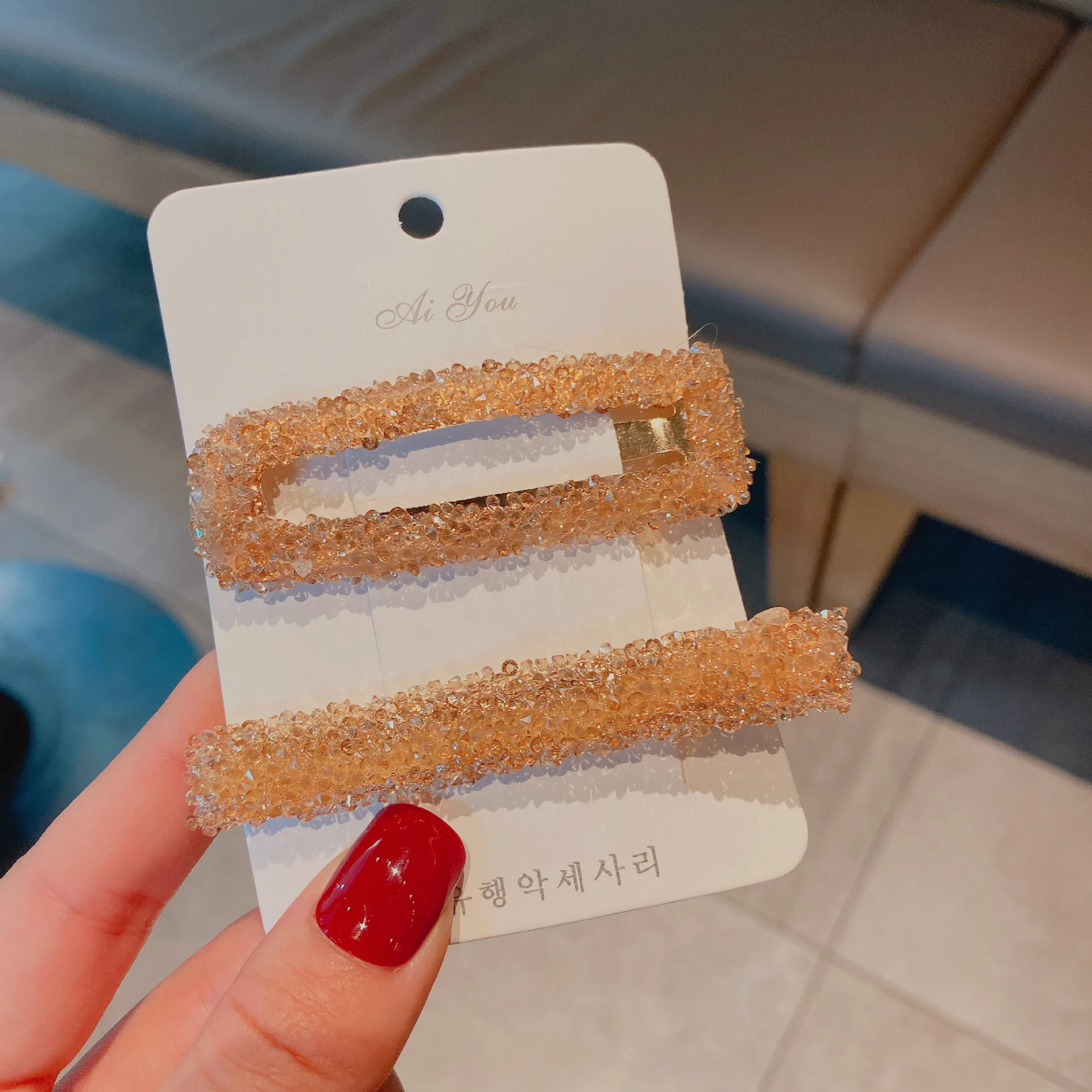  2PCS/Set Korean Hair Clips For Women Accessories Fashion Jewelry Simulated Rhinestone Hairpins Geometric Gold