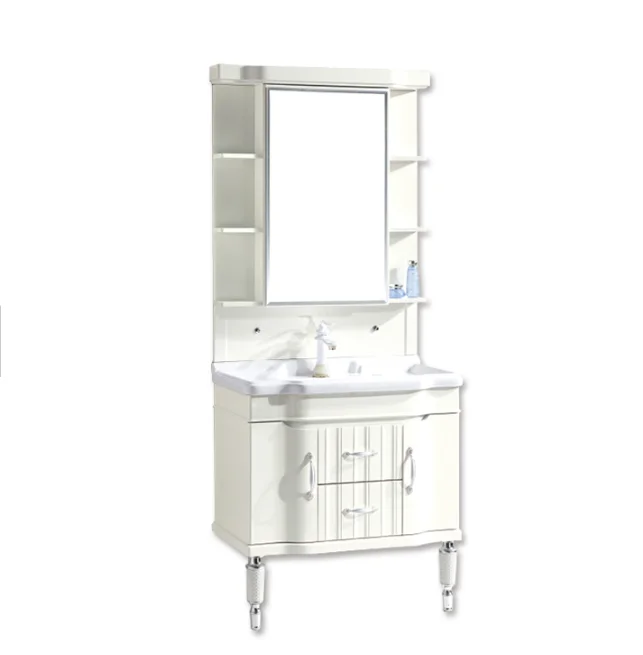 French modern waterproof double sink acrylic bathroom pvc cabinet washbasin rotating bathroom mirror cabinet