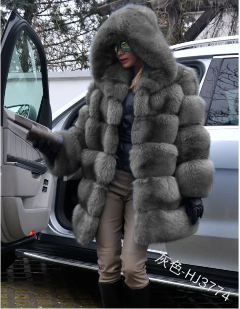 2020 New Arrival Wholesale Winter Warm Whole Skin Luxury Fake Fox Fur Coat Long Style Women Faux Fur Coats Jacket with Hooded