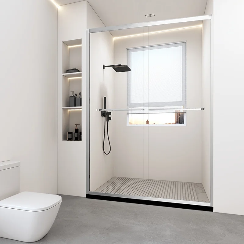 modern design New Product Tempered Glass with frame Stainless Steel Handle Sliding Shower Door