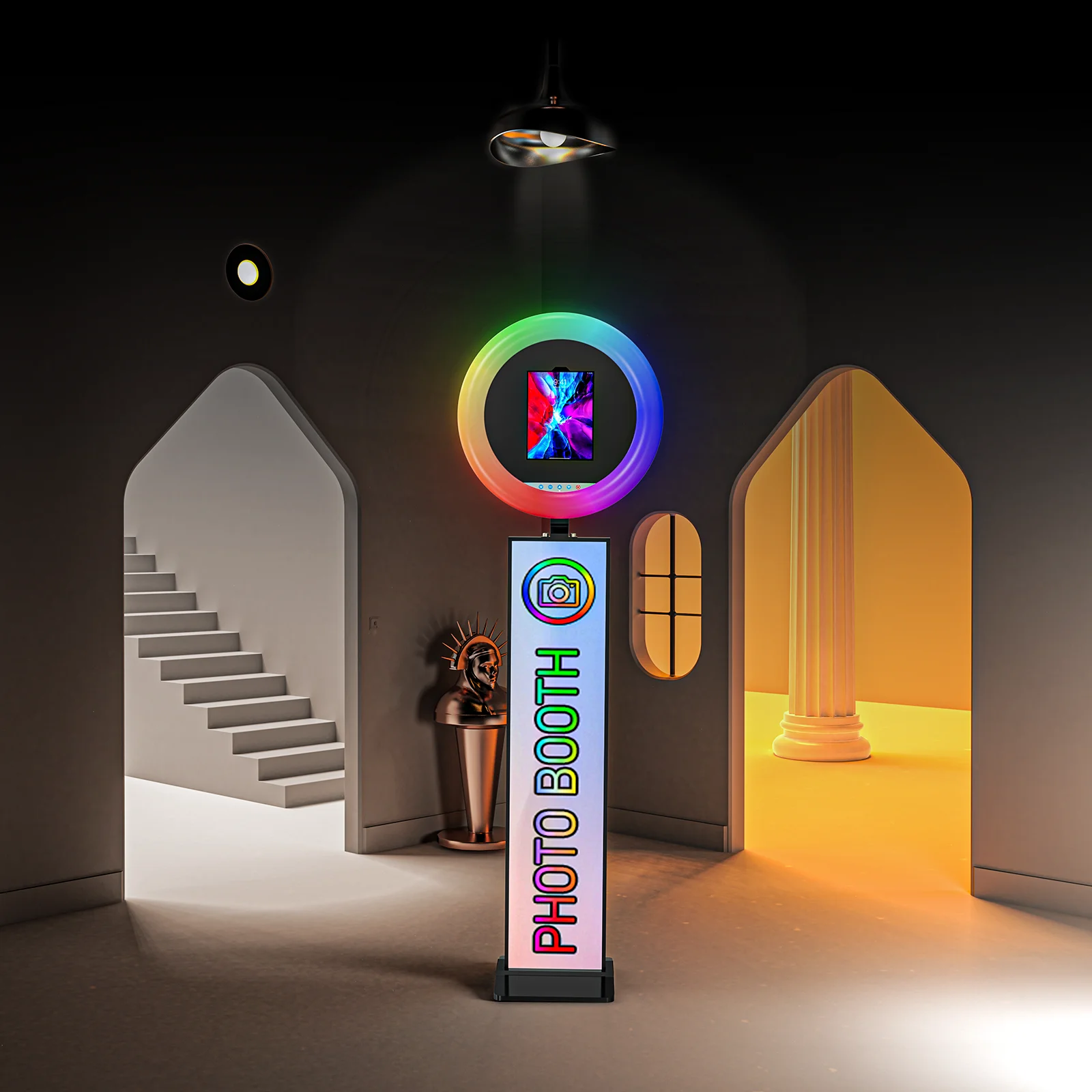 selfie roaming portable ring light 12.9inch  PHOTO BOOTH ipad photo booth shell photo booth stand kiosk machine with lcd screen