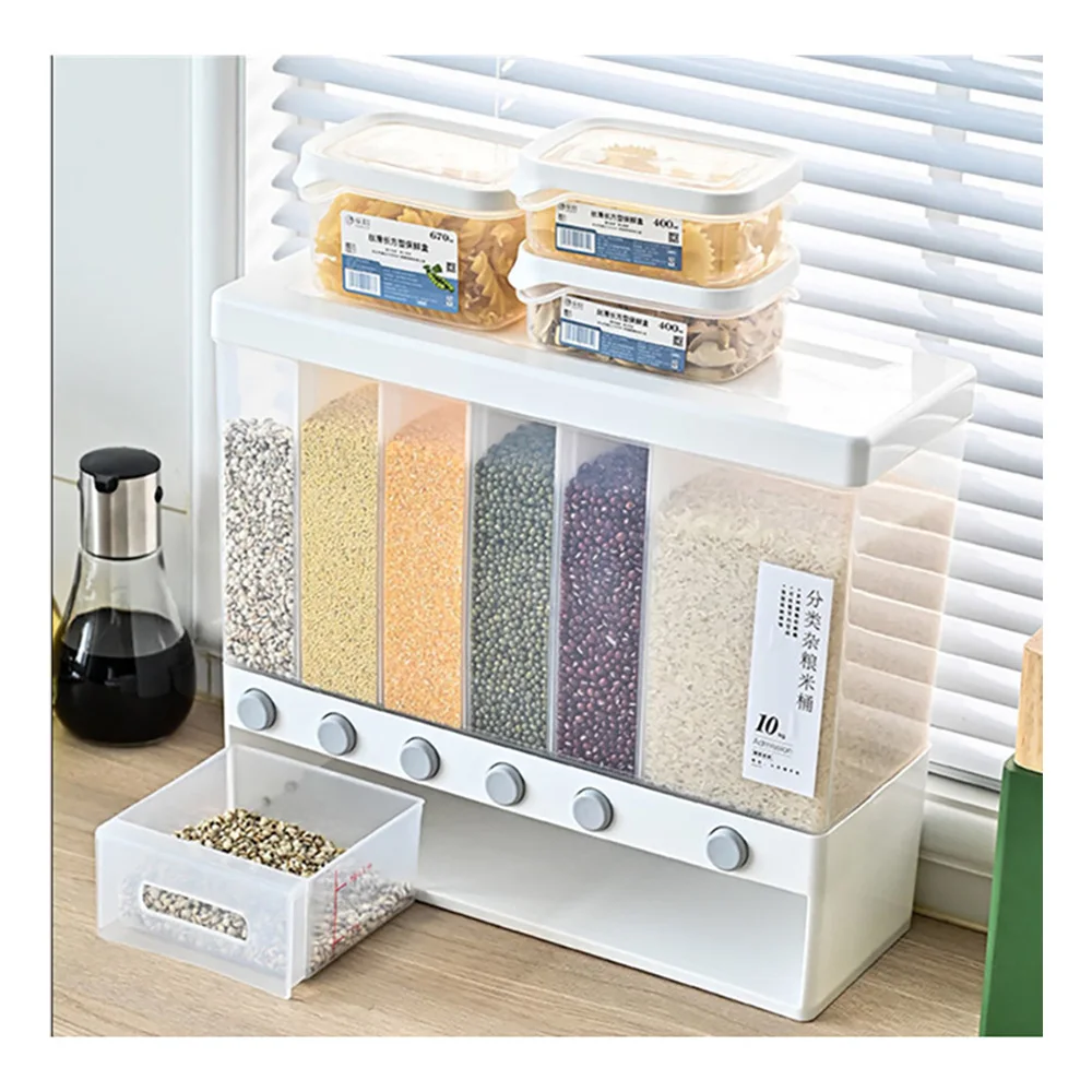 Large Capacity Multi-Compartment Wall-Mounted Rice Storage Box Moisture-Proof and Insect-Proof Sealed Pull Coarse Grain Tank