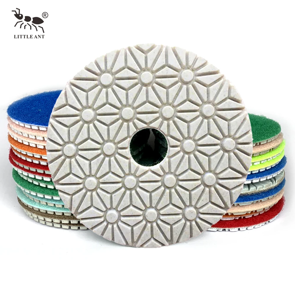 LITTLE ANT 4-step 3-step Flower Wet Polishing Pad Flexible Diamond for Stone Marble Granite Terrazzo Limestone Concrete