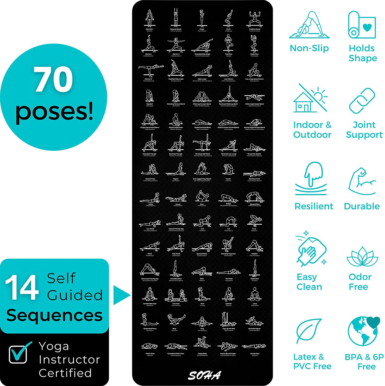 Non-Slip Instructional Yoga Mats for Men & Women 70 Printed Poses For Beginner Amazon