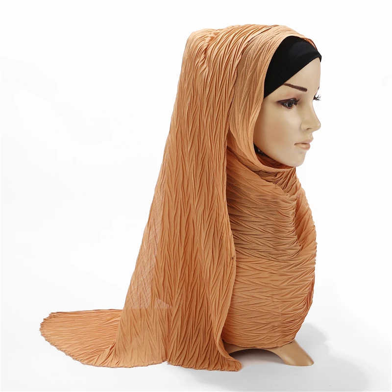 Women Malaysia Scarf Solid Plain Pleated Abaya Dubai Shawls Soft Long Muslim Crinkle Chiffon Hijab Scarf  Crinkle Chiffon Shawl