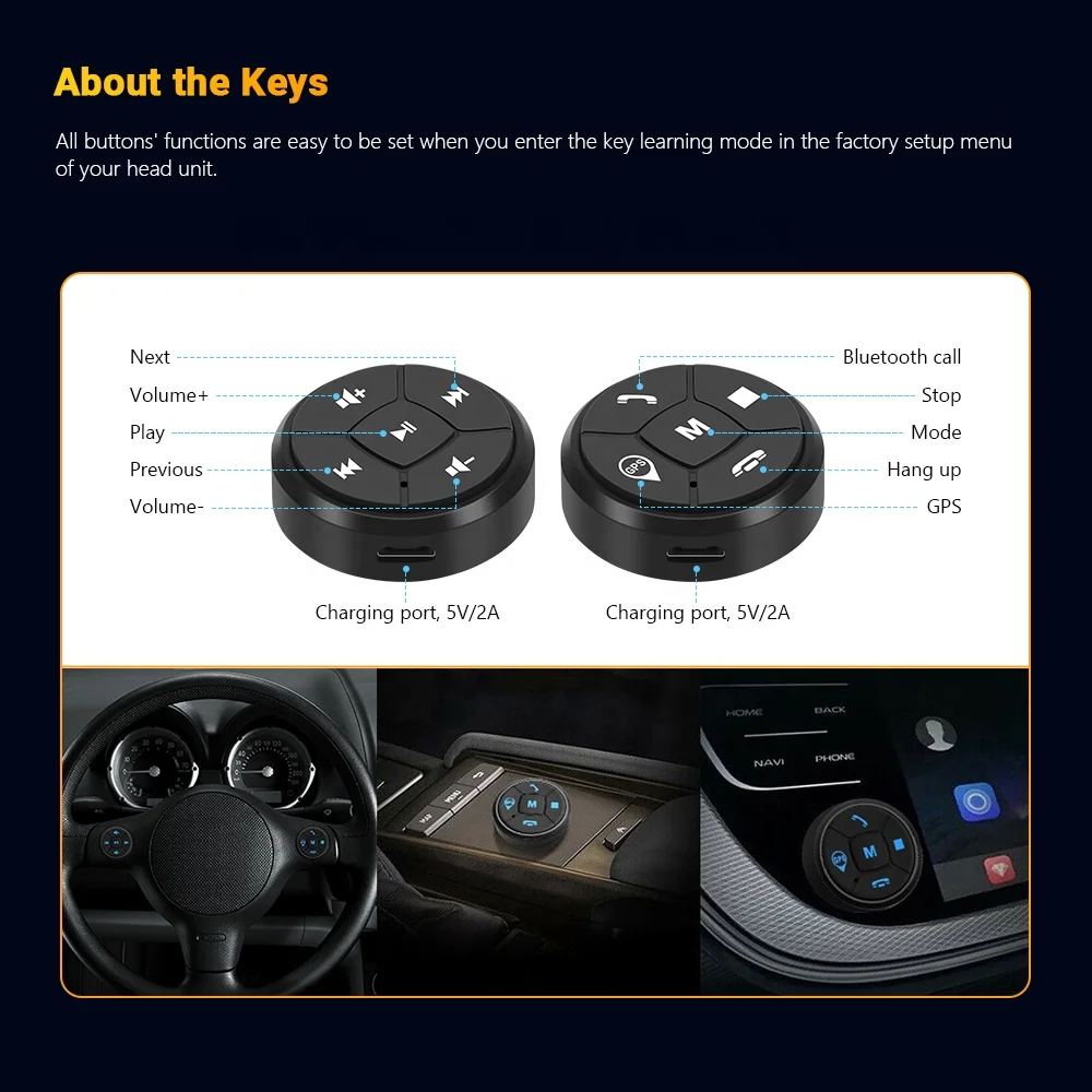 XTRONS Universal wireless Rechargeable Car steering wheel control button for car dvd gps audio stereo Remote Auto switch