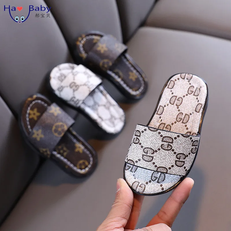 Hao Baby 2022 Korean Summer Kid Alphabet Non-Slip Open-Toed Outerwear Soft Children Sole Flip Flops Slippers