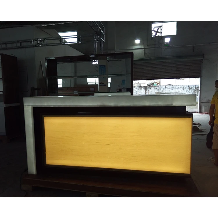 
Top quality CE customized bar table LED bar counter solid surface restaurant bar counter design 