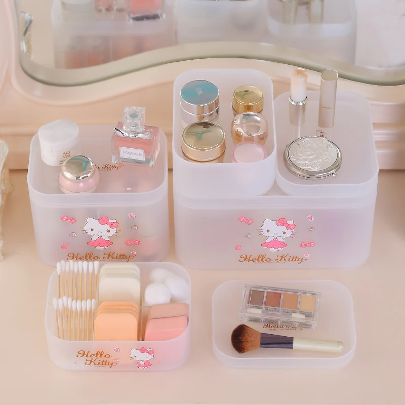 Hello Kitty practical desktop stackable PP cosmetic skin care cream storage box multipurpose portable plastic makeup organizer