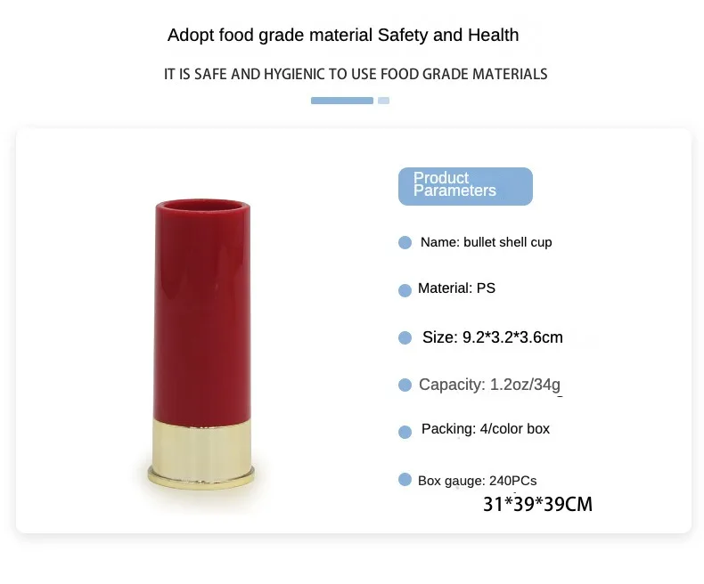 can custom logo 1.5oz 45ml 12GA plastic ps tequila glasses American soldier bullet shot cup glass For Strong Vodka