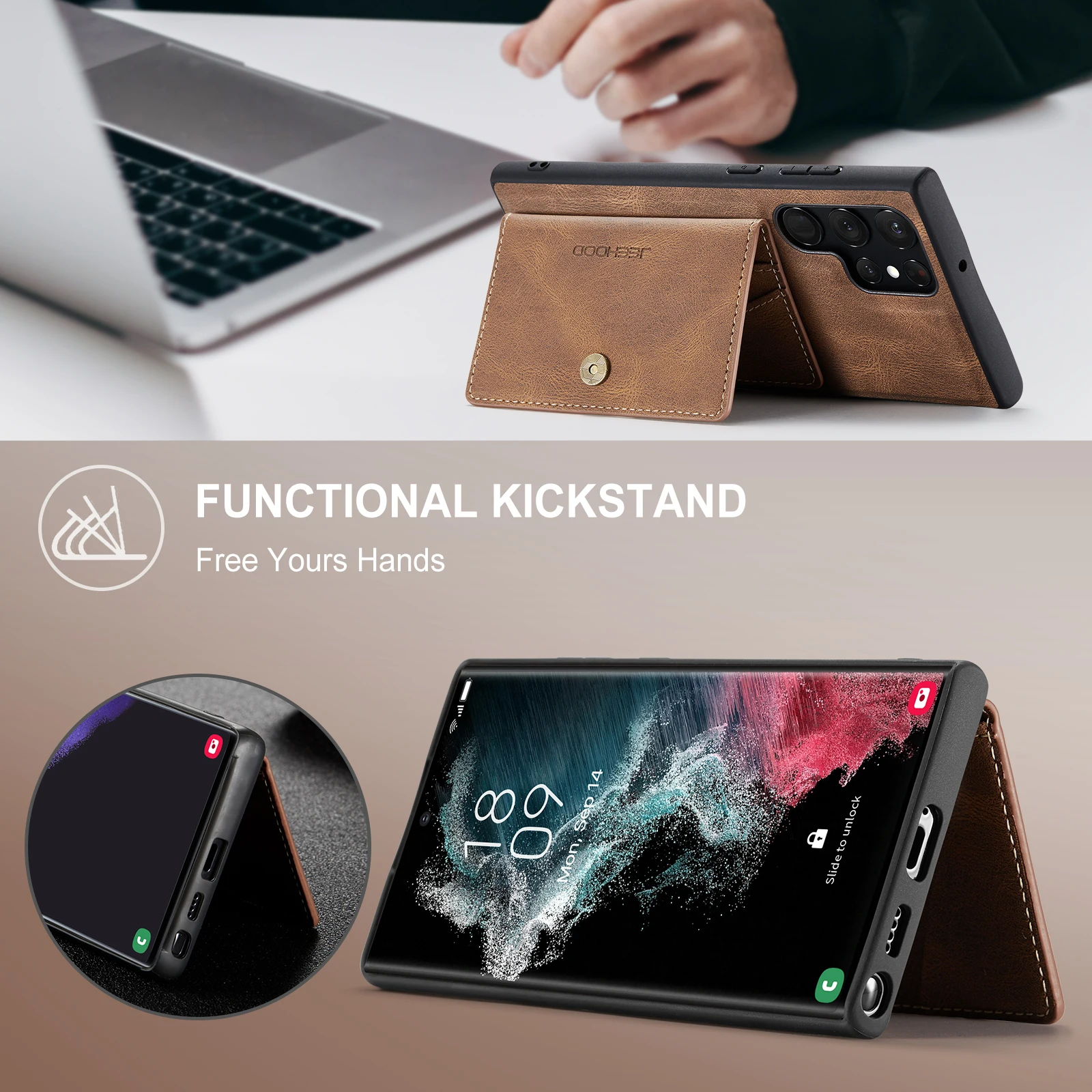 2 in 1 Detachable Retro PU Leather Wallet Bag Card Holder Cover Magnetic Leather Phone Case for Samsung S22 S21 S20 Ultra