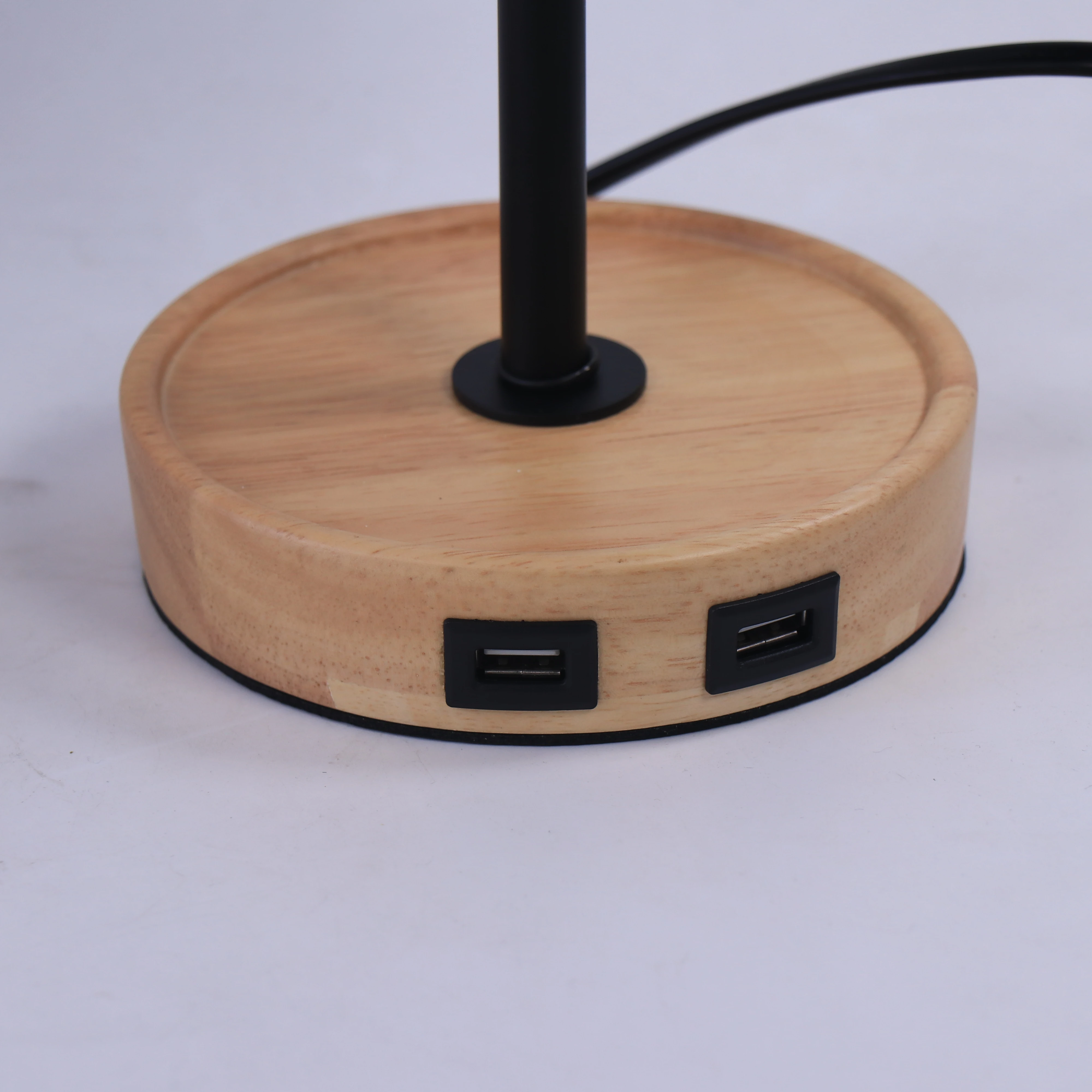 twin USB white smart home decor office bedroom touch sensor switch  wooden base fabric lampshade night table lamp