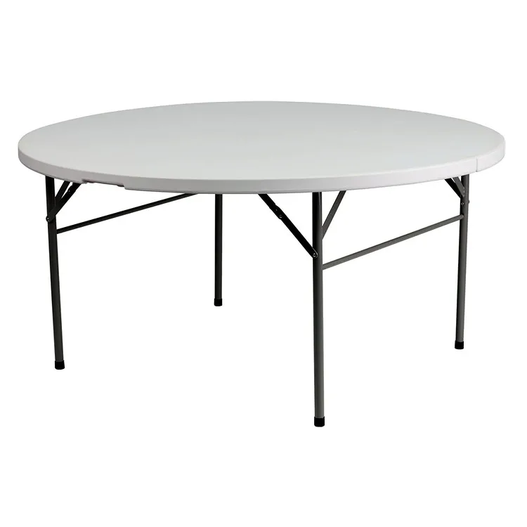 Indoor Outdoor Plastic Dining Card Table 5ft Round White Plastic Banquet and Event Folding Table with Carrying Handle