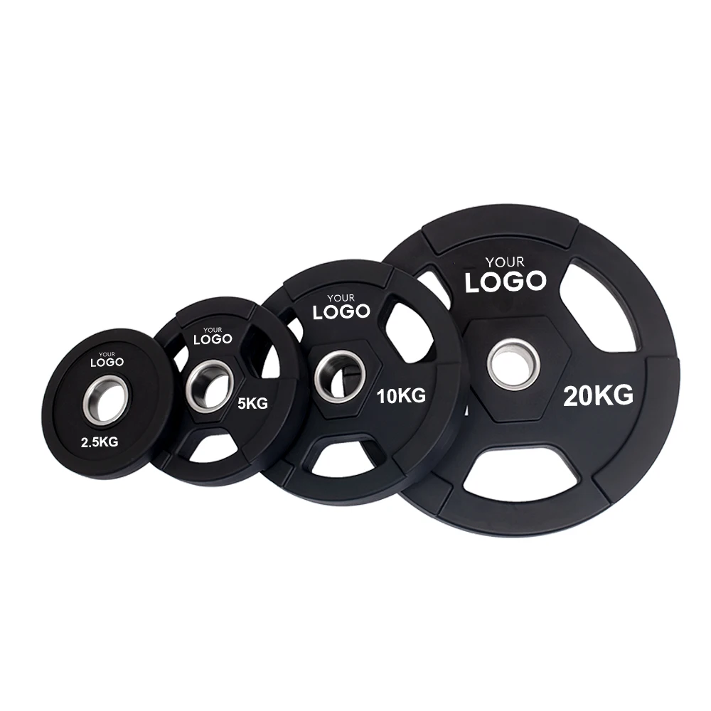 Commercial Rubber Grip Gym Weight Plates 3-Grip Design with TPU Coating 51mm Stainless Steel Hole fitness equipment Custom Logo