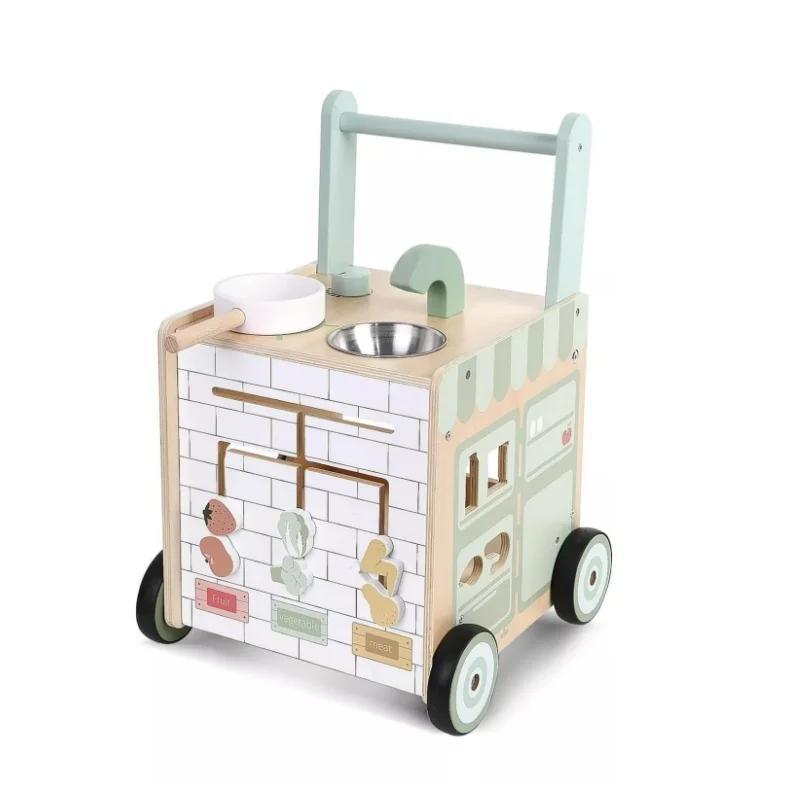 2024 New Design 6-in-1 Wooden Baby Stroller with Play Kitchen for Kids Baby Walker with Play Kitchen for Children