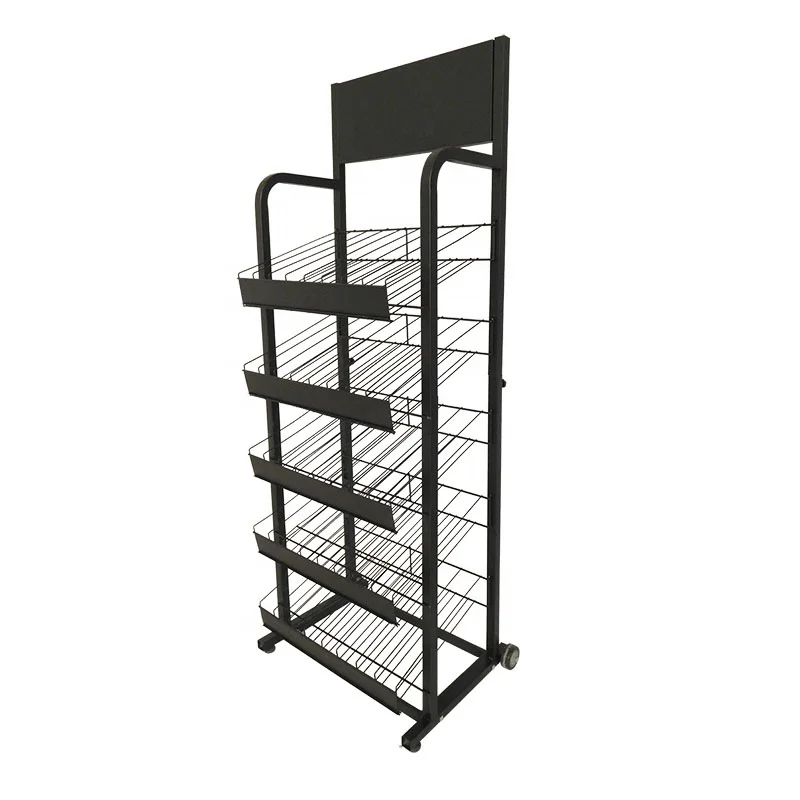 Convenience Store Multilayer Steel Storage Basket Stand Floor Rack Retail Metal Wire Bulk Food Snack Display Stand