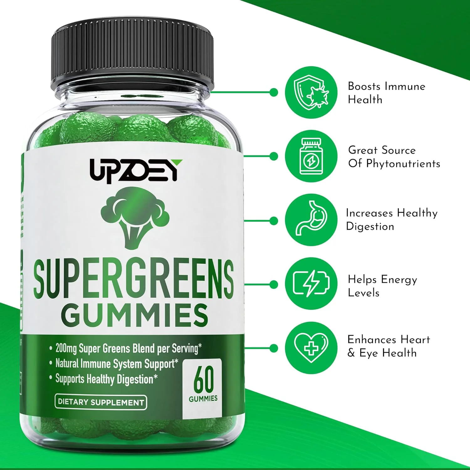 OEM organic Supergreens Gummies with Spinach, Broccoli, Moringa, Beet Root Boost Immune Health,Increase Digestion Healthy