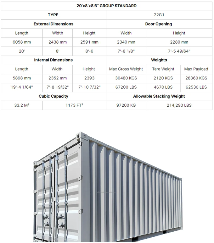 Customizable Durable 20Ft Steel For Container Shipping By Sea And Inland Transportation
