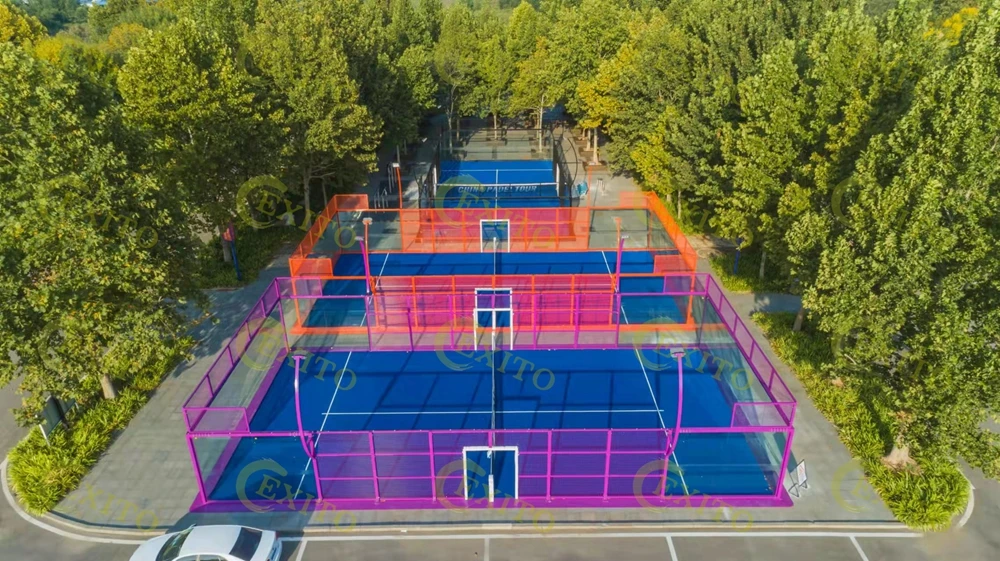 EXITO Worldwide Gold Manufacturer Automatic Model, Hot Dip Galvanized Portable Panoramic Padel Tennis Court
