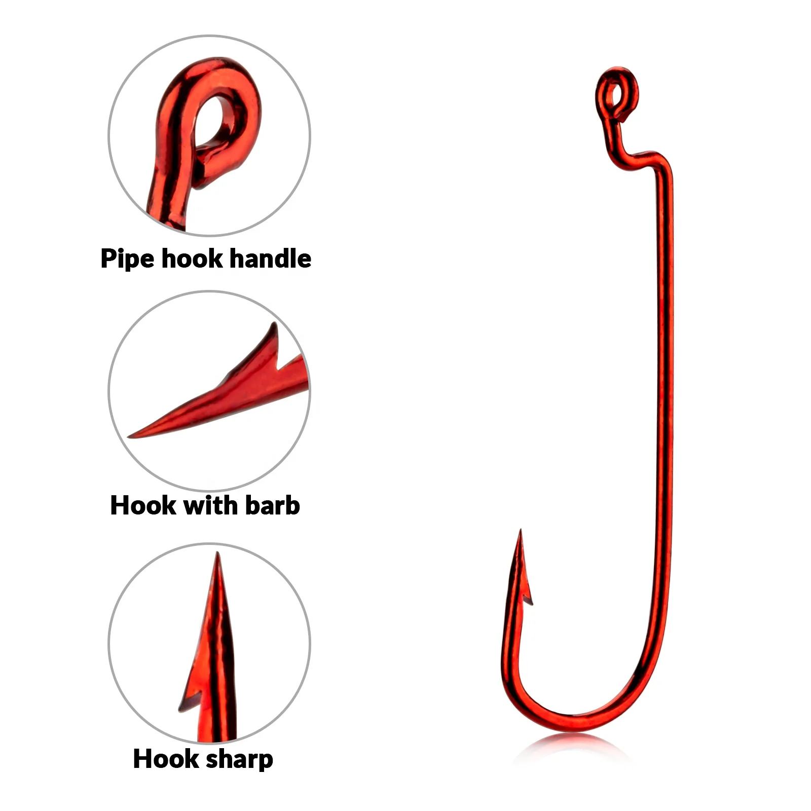 
50pcs or 100pcs boxed different sizes red colour sharp barb boxed offset fishing hooks 