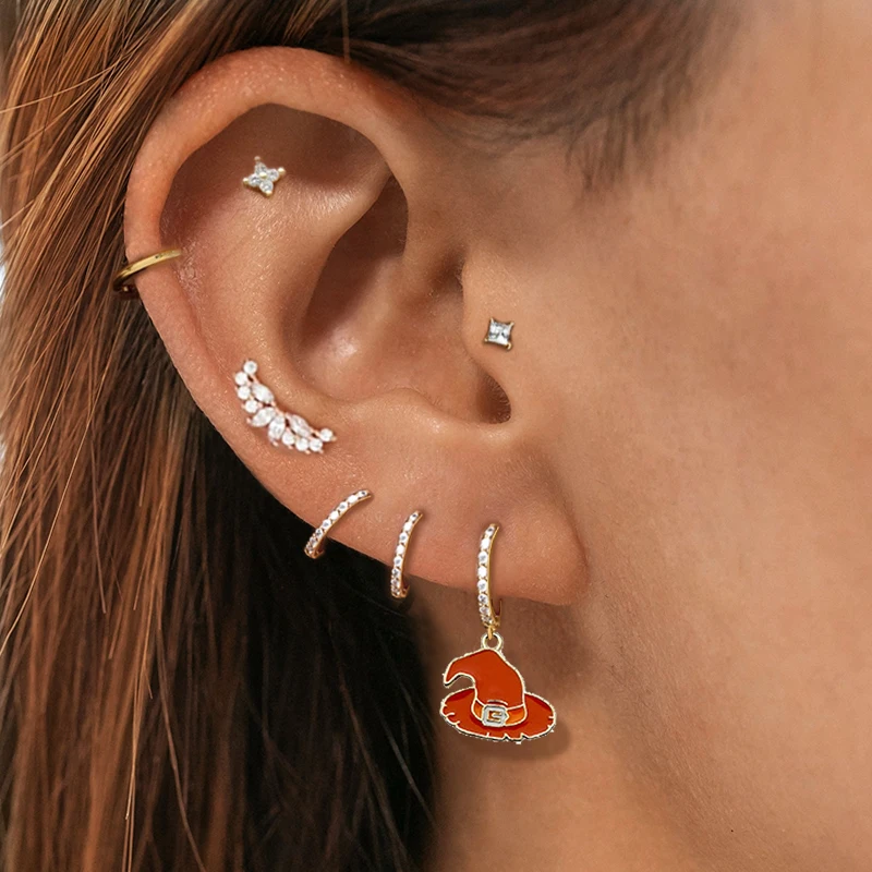 POENNIS Stainless Steel Halloween Body Piercing Jewelry Red Hat Cross Shape Navel Nipple Industry Barbell Body Piercing