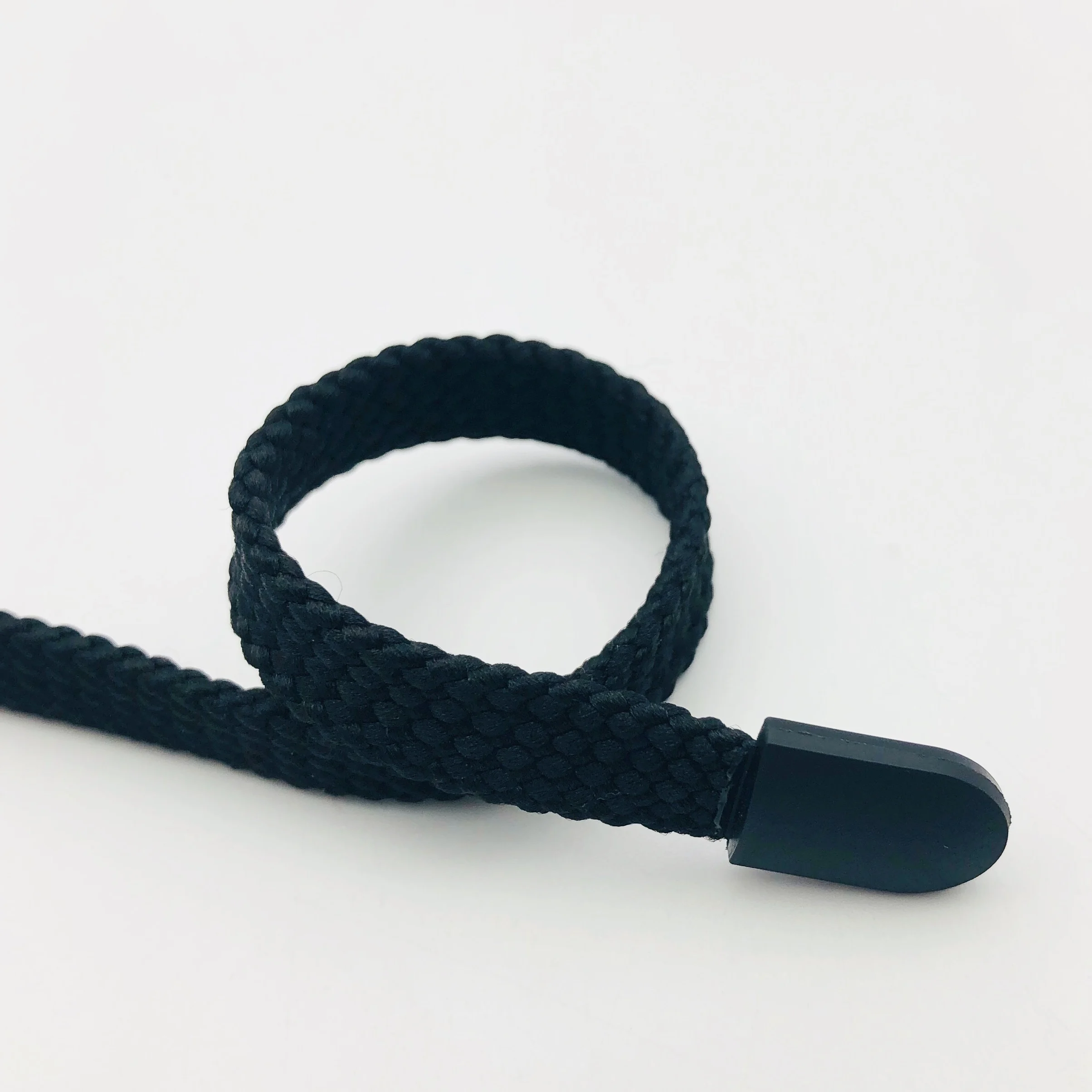 Fashion 8mm Black Flat High Quality Hoodie Drawcord Drawstring Cord With Silicone Tip for Garment Shoes