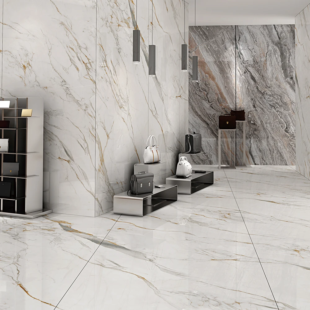 High Glossy Porcelain Tile Marble Look Sintered Stone Slab Countertop 1600*3200MM Format Big Size Slab Sintered Stone