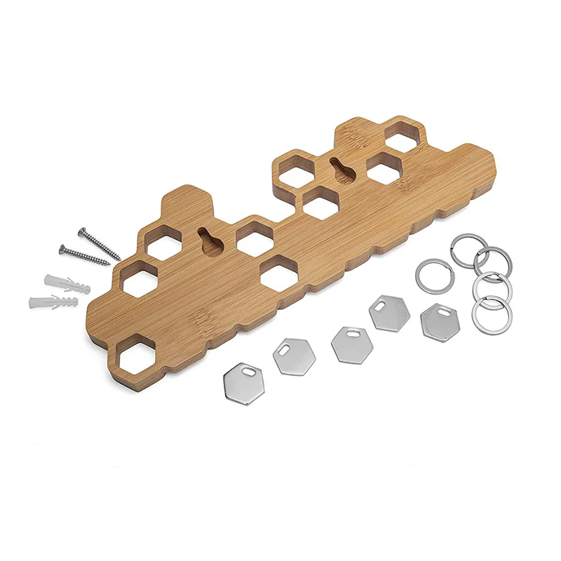 Creative Honeycomb Magnetic Decorative Wall Mounted Hook Bamboo Wooden Storage Rack Key Holder