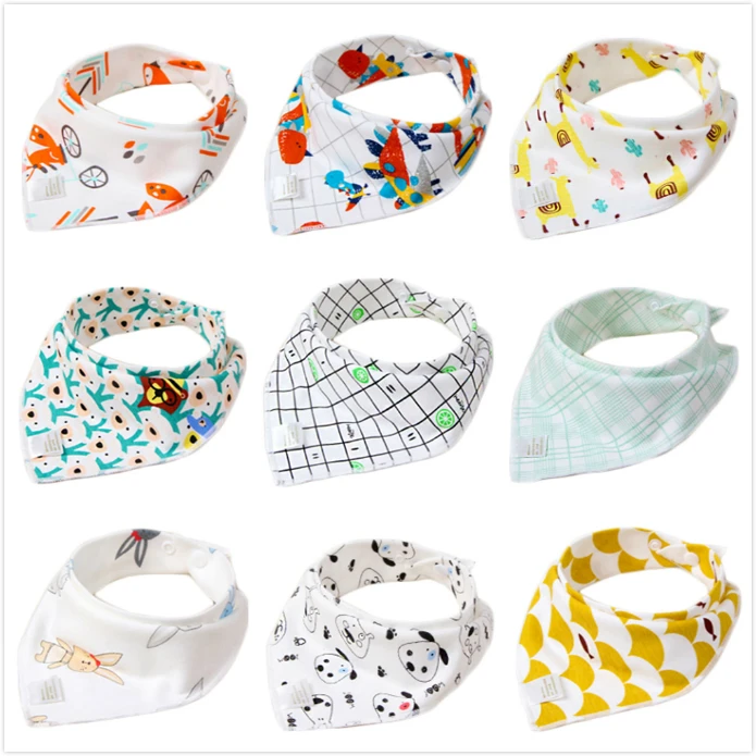 Newborn Absorbent Cloth Baby Bibs Waterproof Triangle Cotton Cartoon Child Bibs