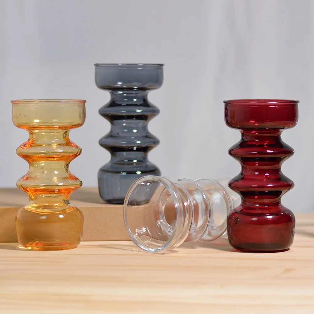 Hot Sale Table Vase Wholesale Colorful Transparent Glass Bud Vase Hydroponic Cute  Glass Flower Vases for Art Decor