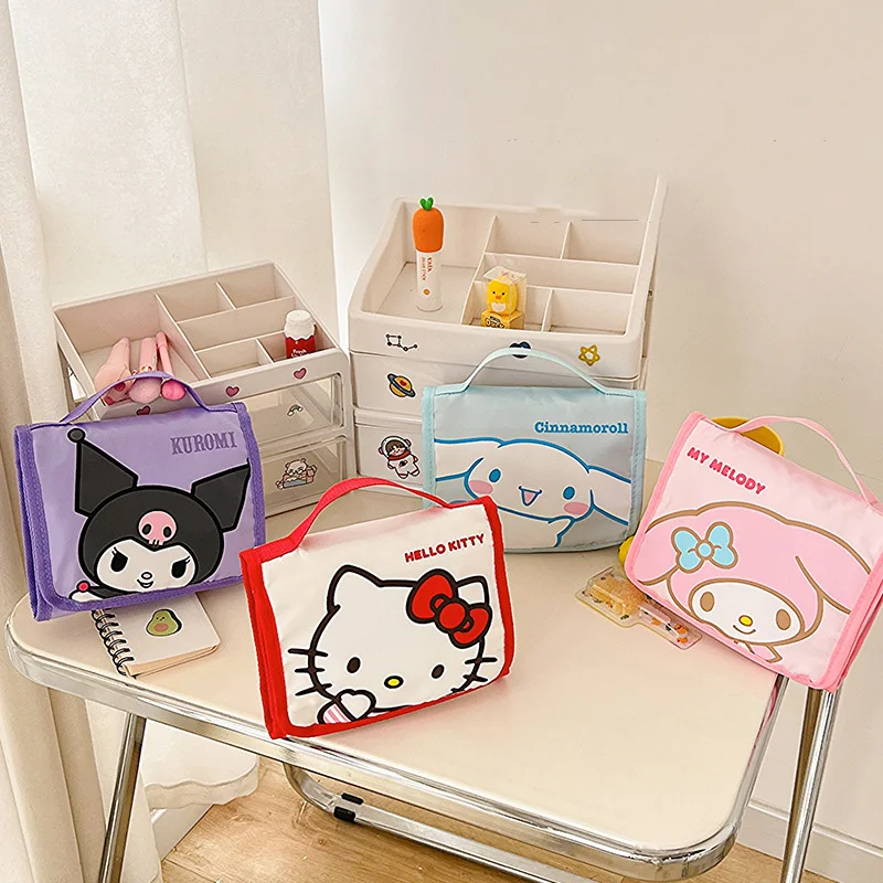 Sanrioed Kulomi Melodi Cinamorol Hello KT Large Capacity Folding Cartoon Cosmetic Bag Travel Portable Storage Bag