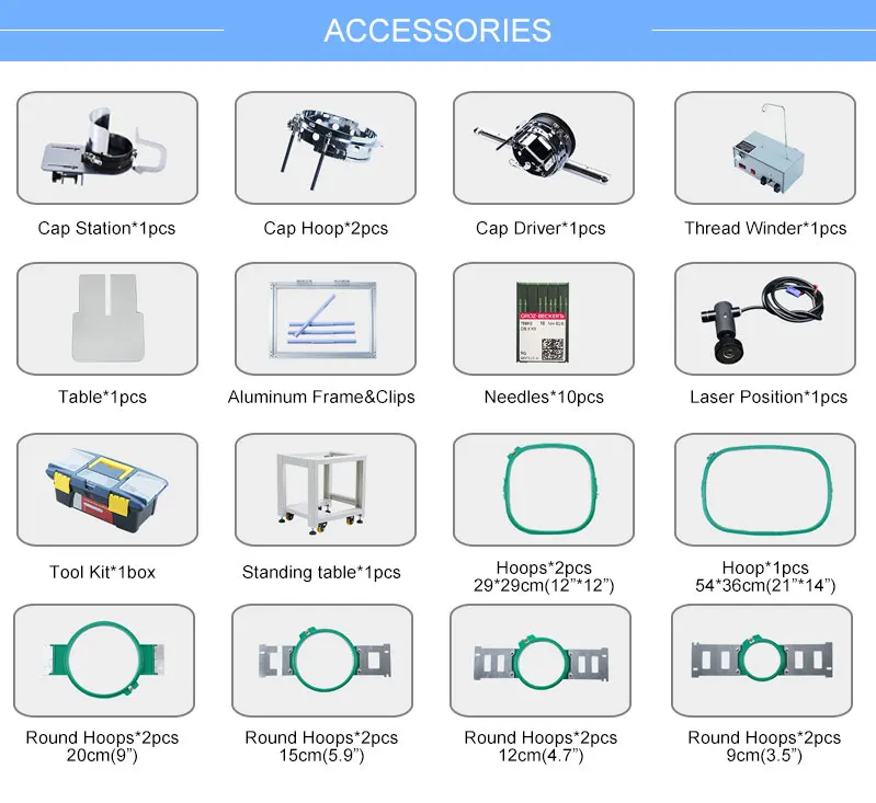 FUJA Single Head Embroidery Machine 12 15 20 needles 350*500 Hat T shirt Flat Embroidery Machine