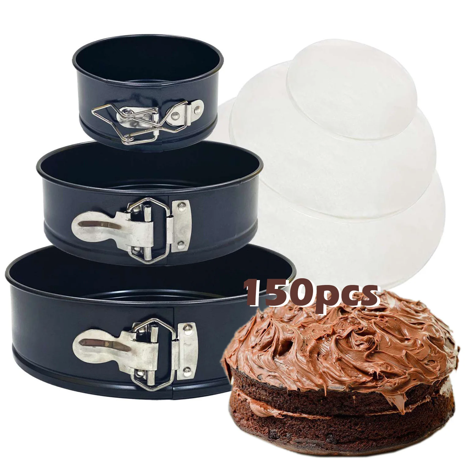 
Set of 3pcs 4/7/9 inches non-stick round springform cake pan carbon steel cheese cake mould interlocking leakproof baking pan wi 