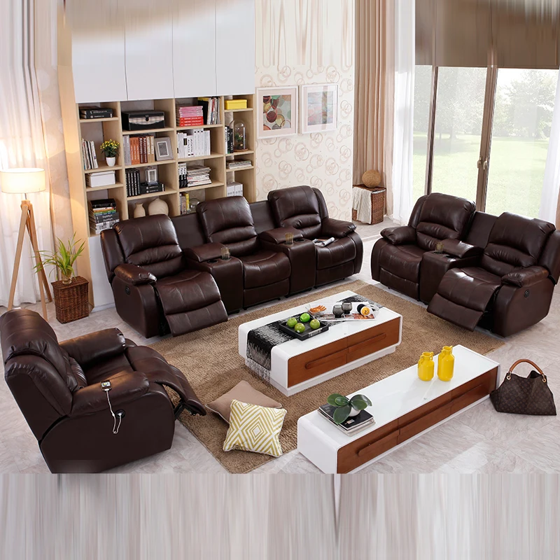 Wholesale Eco Leather Recliner Sofa set with Storage Console Recliner Motion Sofa Set Recliner sofa