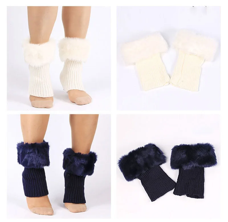 New Design Knitted Faux Fur Leg Warmer Elastic Cosplay Party Girl Lolita Fur Slouch Leg Sleeve Warmers