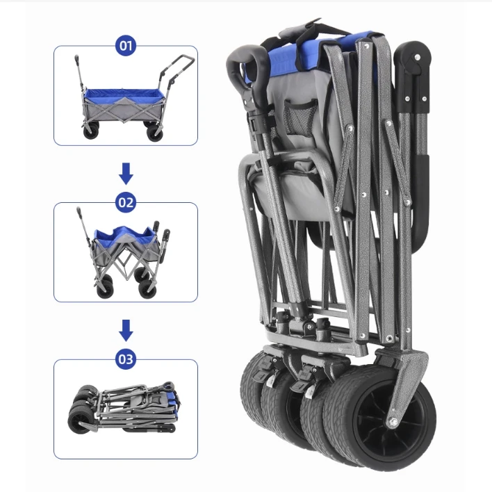 Collapsible Wagon with Wheels Foldable Wagon Carts with 80kgs Load Capacity for Groceries Sports Camping Garden Fishing