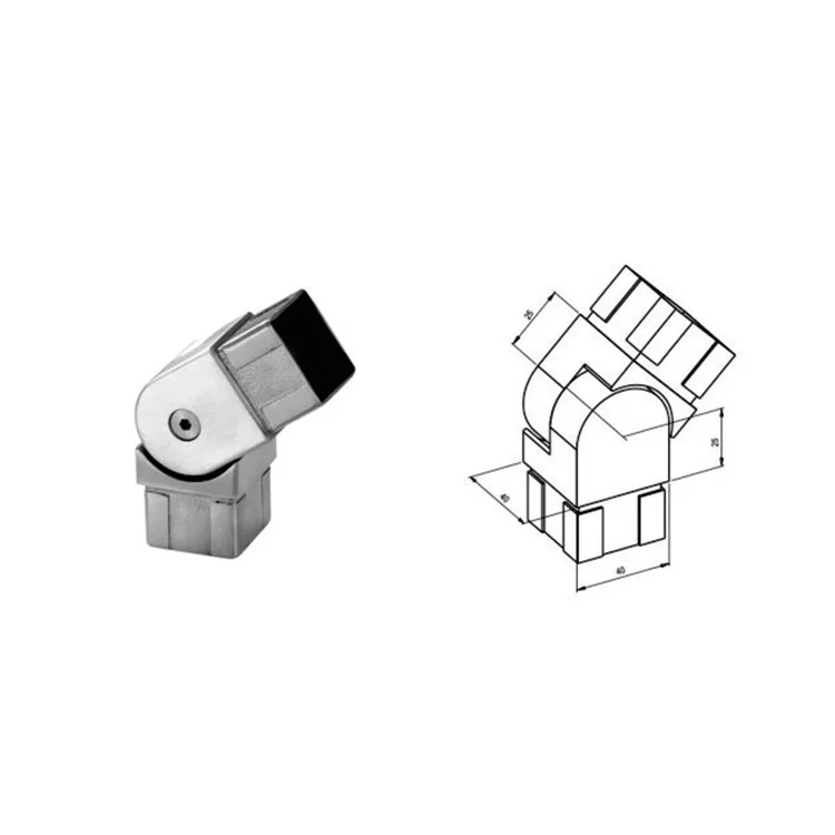 40mm Adjustable Square Tube Connector Stainless Steel