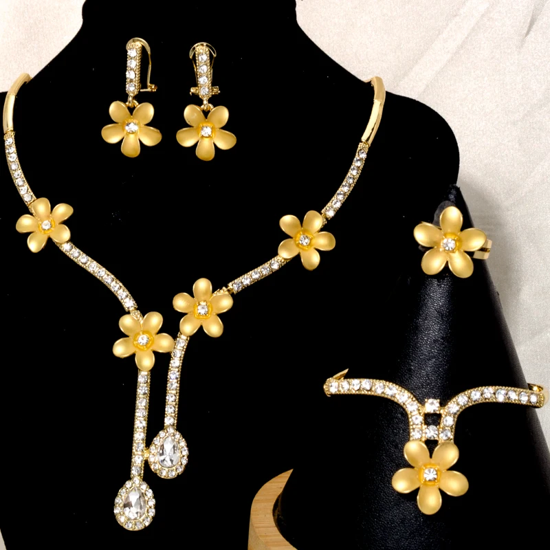 Fashion Women Jewelry Set14K Western Necklaces Earrings Bracelets Wedding Bridal Plated Gold Plating India Jewelry Set For Women