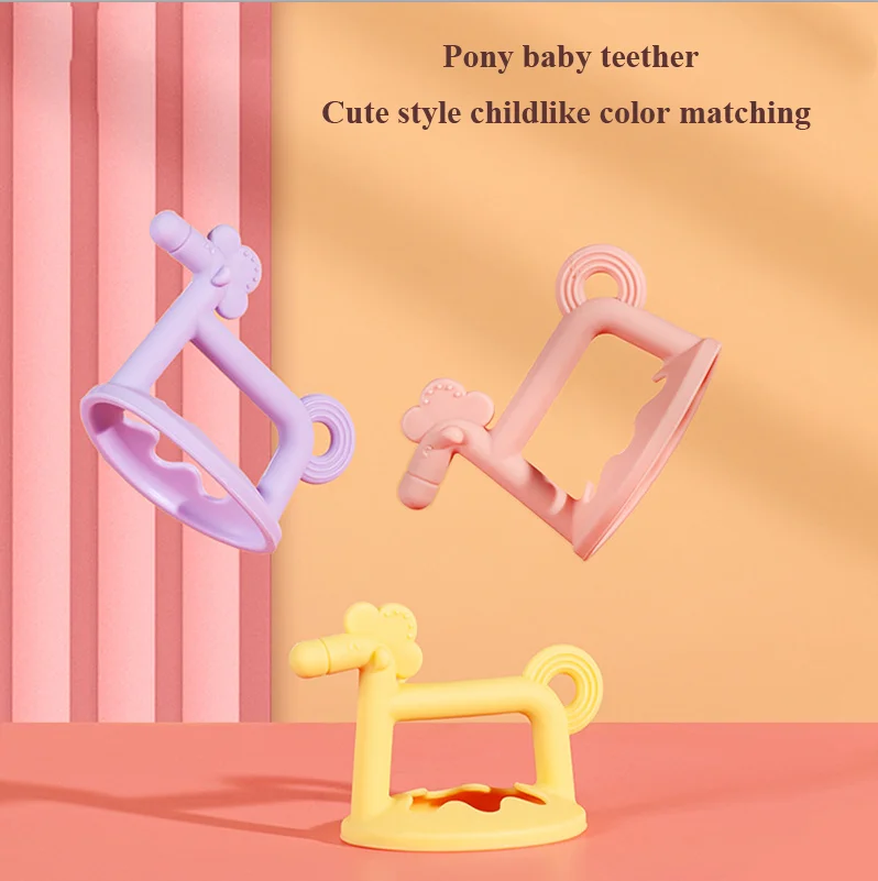 Baby pony ring eating hand guards hand strap type set baby BPA free food grade teether eating set