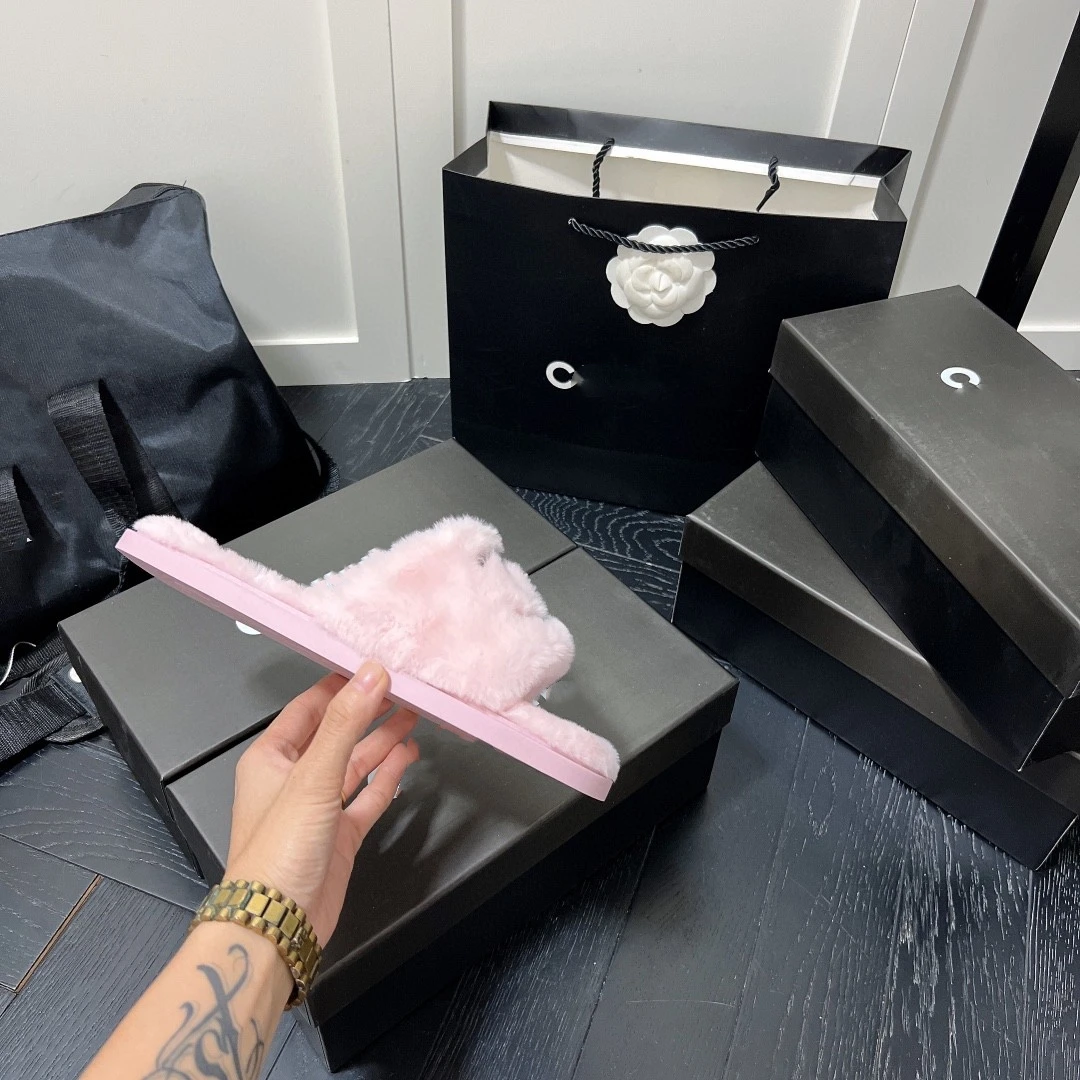 TOP Genuine Leather Cheap Famous Brand Luxury ladies designer slippers winter cotton slippers for women