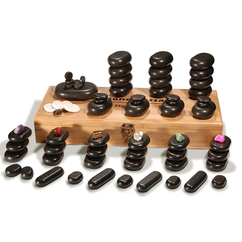 Deluxe Natural 70pcs Pack Volcanic Warmer Stone Set Massage Table Healing Beauty Spa Fat Reduction Heating Basalt Stones