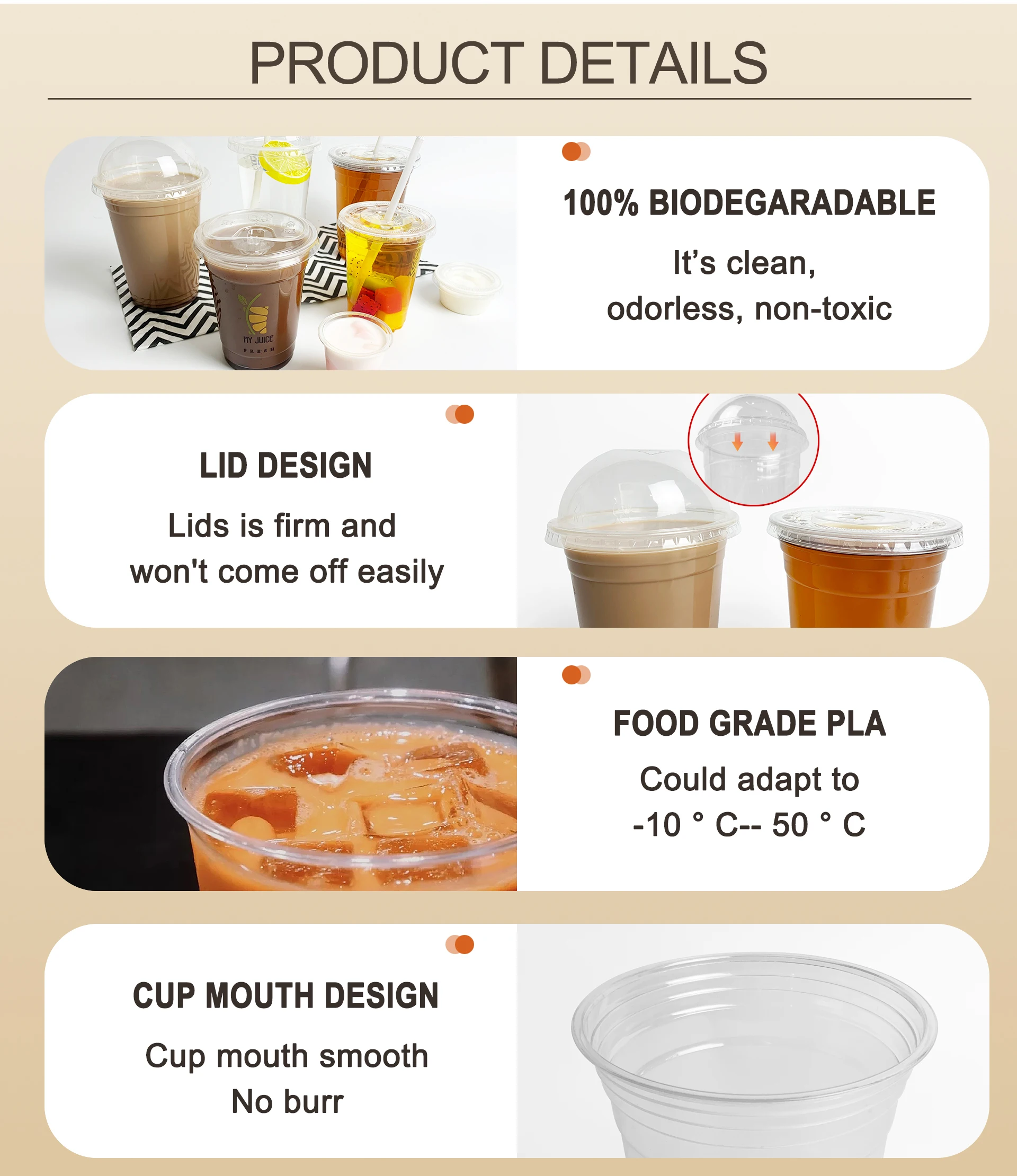 Custom logo disposable frozen yogurt smoothie pudding sundae highly transparent pet PLA ice-cream clear cups with dome lids