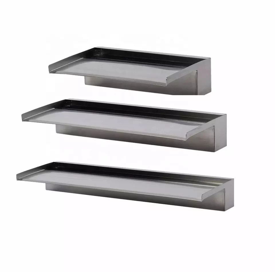 Wall mounted stainless steel pond water feature spillway for garden wall water