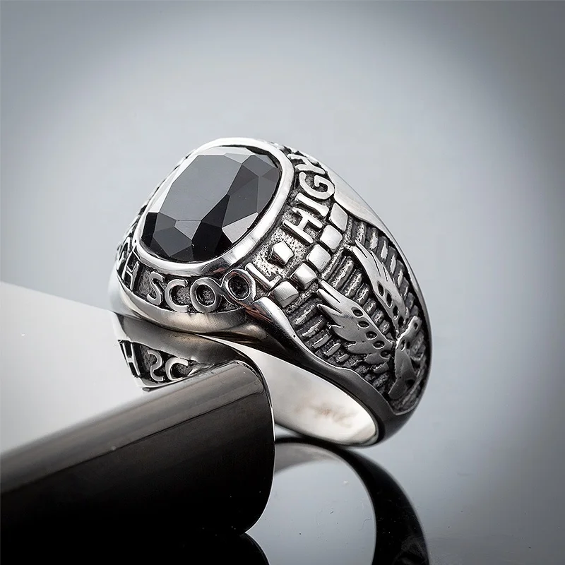 
stainless steel eagle black Gemstone rings for men fashion jewelry 