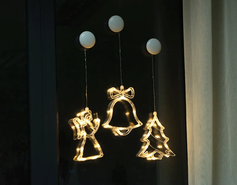 Transparent Acrylic Lamp Hanging Reindeer Star Snowflake Window Christmas Holiday Lighting Decoration Led Light with Sucker