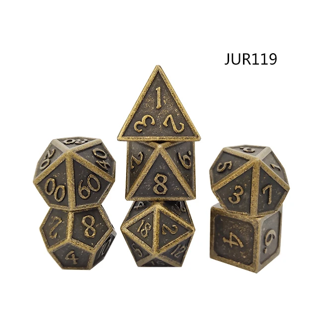 
Ancient style brown color antique finished custom dice metal with box for broad game 