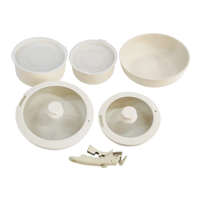 Wholesale Kitchen Cookware Set 10pcs Aluminum Nonstick Pots and Pans Cookware Set With Removable Handle